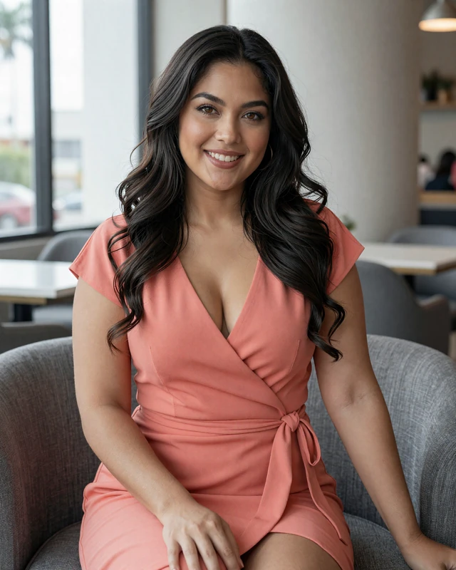Authentic portrait of a smiling woman in a café setting, representing the warm tone of serious relationship dating online